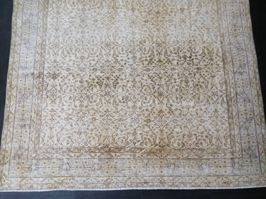 Muted Vintage Rug Neutral 6.5 x 10 Oushak  Rug Vintage  Rug Wool Oushak Rug Neutral Hand Made Rugs Vintage Turkish Rug 7x10