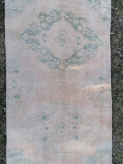 2'9x23'6 oushak turkish runner rug, vintage turkish runner rug, hallway hand made wool rug, kitchen runner rug