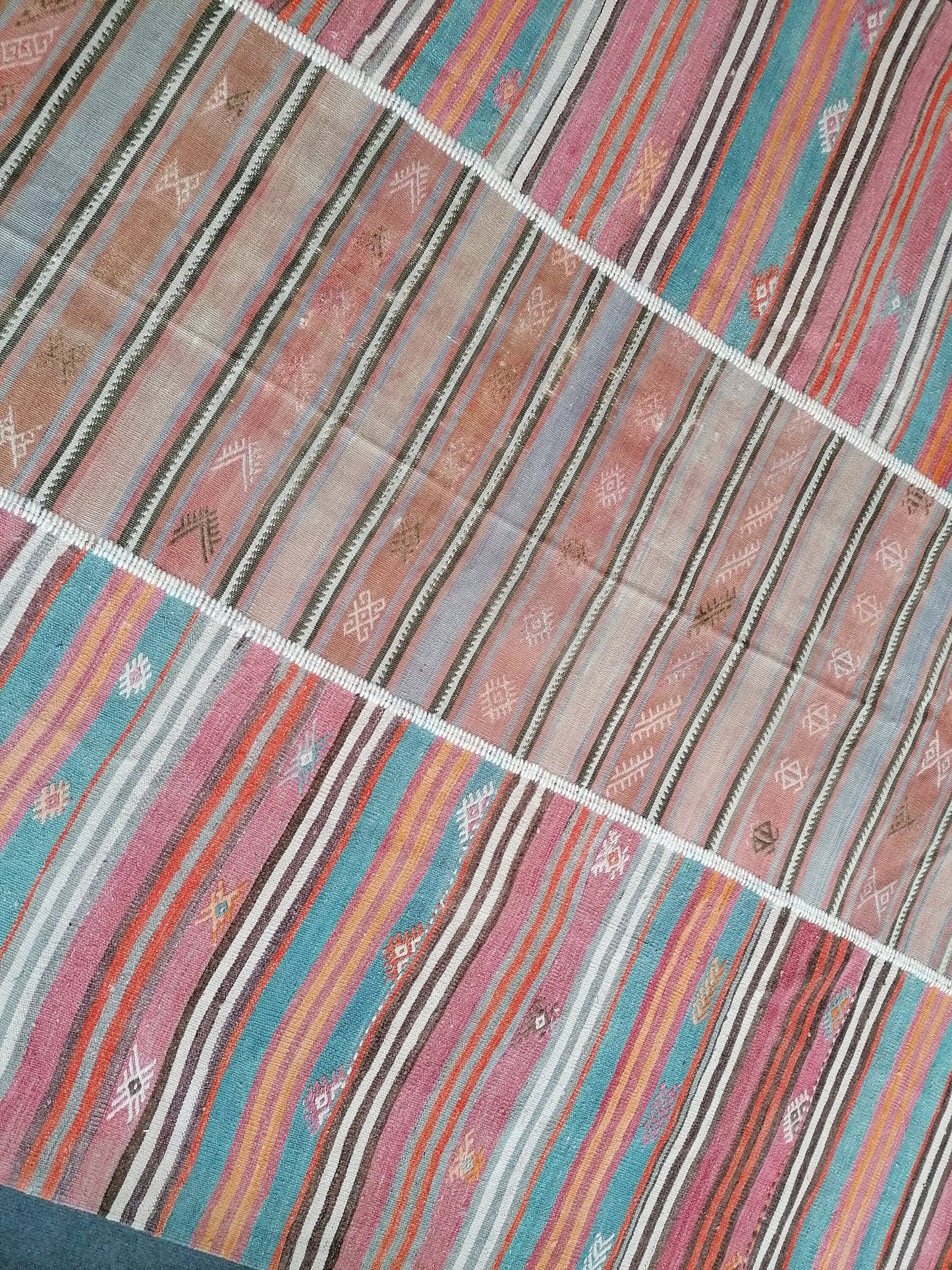 6.9 x 9.4 feet Flatwoven with embroidery rug turkish handmade rugs vintage rugs oushak rug, wool rug