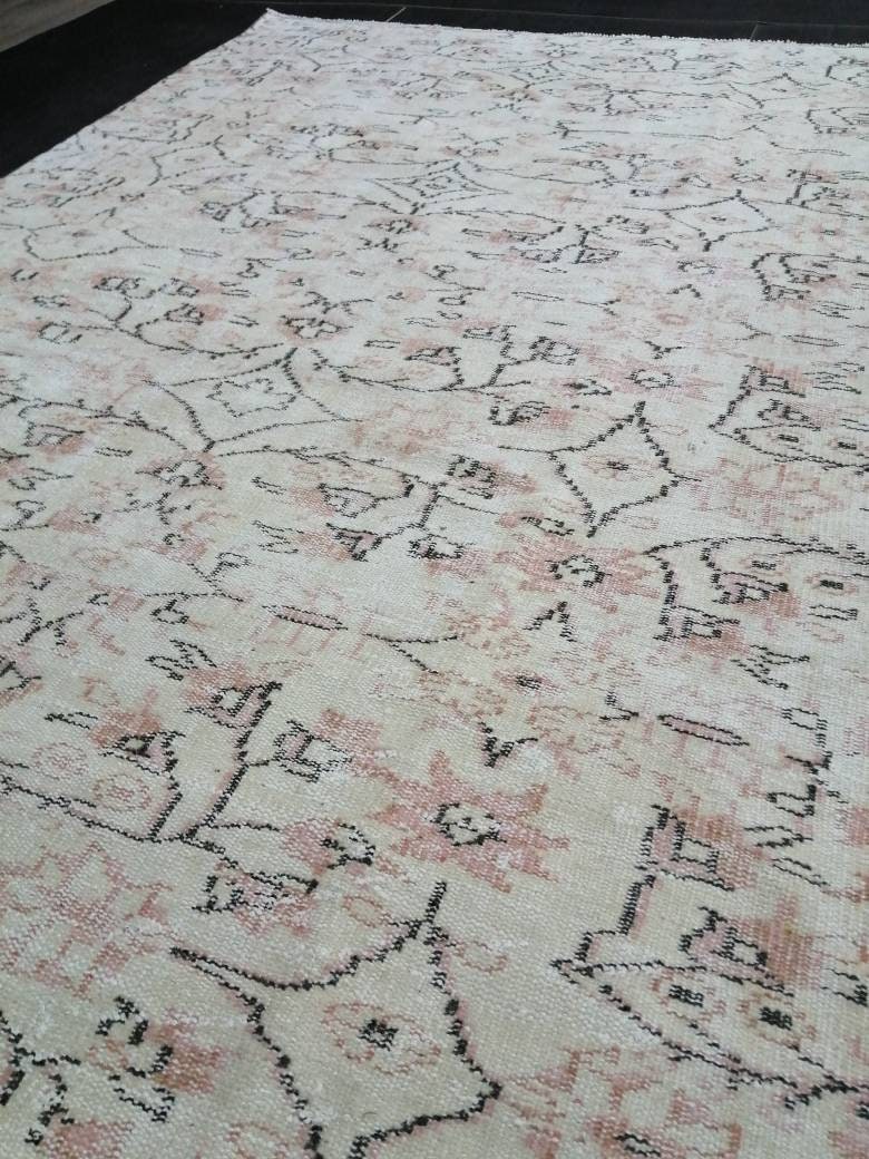 Muted Vintage RUG TURKISH Large Rug 5.5 x 8.3 Oushak Rug Vintage Oushak Rug Vintage Rug Muted Faded Rug Hand Made Rug Vintage Neutral Rug