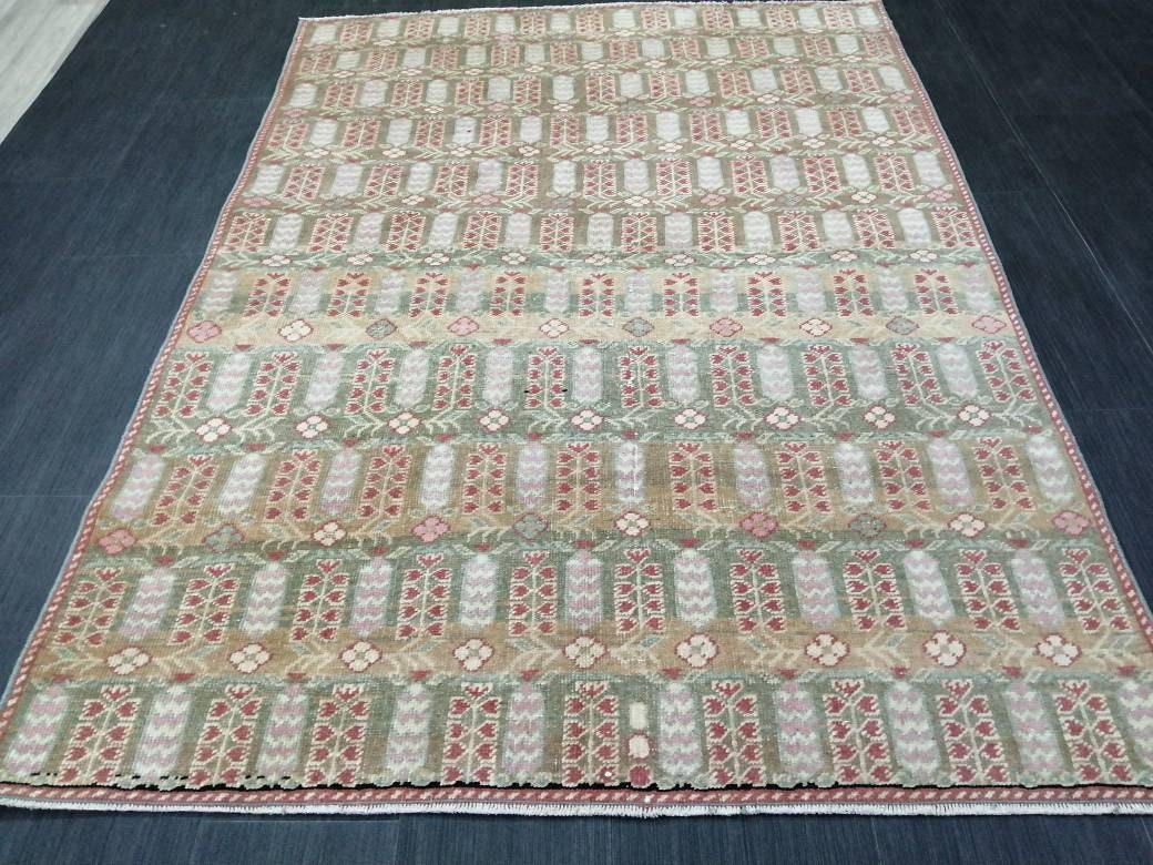 Fabulous Flooring Rugs, Hand Made Rug, 4 x 5.6 Oushak Rug, Pink Rug, Bohemian Rug, Turkish Rug, Farmhouse Rug, Vintage Rug