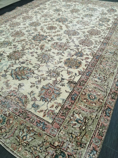 Floral Vintage Rug OUSHAK 7 x 9.8 TURKISH Rug Oriental Vintage Wool Rug Hand Made Rugs Vintage Turkish Rug