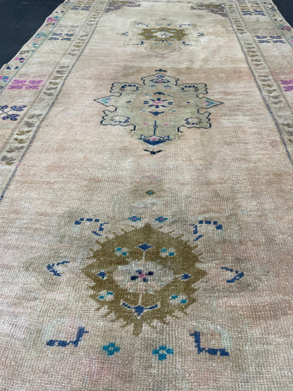 Muted  Handmade Runner 4.4 x 10 Runner Turkish Runner Rug Faded Vintage Runner Rug Hallway Runner Rug Neutral Kitchen Runner Rug Wool Runner