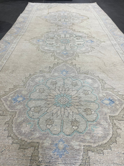 Muted Vintage Runner Rug Turkish Oushak 4.2 x 10.7 Runner Rug Handmade Runner Rug Hallway Runner Rug Kitchen Runner Rug Wool Runner Rug