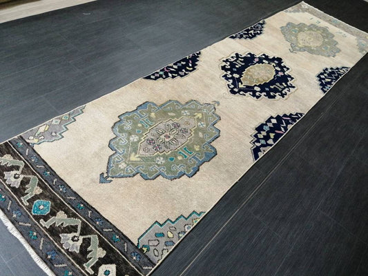 Vintage Runner Rug 2.7 x 10.6 Hallway Runner Rug Muted Kitchen Runner Rug Muted Wool Runner Rug Oushak Runner Rug Turkish Rug Runner