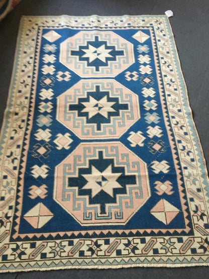 4x6.5 feet handmade muted blue large kitchen rug, turkish vintage bedroom rug, living room floor medium pink rug, oriental anatolian rugs