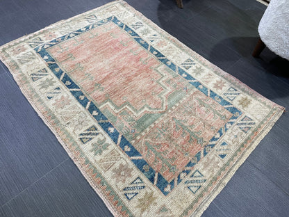 Muted Vintage RUG, Turkish Oushak Rug, Antique 2.5 x 3.7 Rug, Vintage Wool Rug, Handmade Rug, Hand Knotted Rug, Meditation Rug, Fun Rug