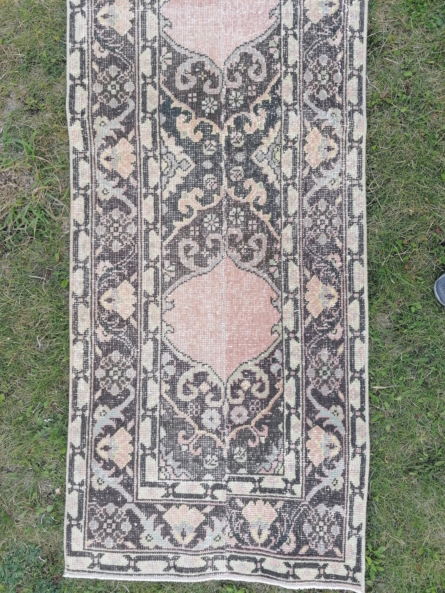 Turkish runner rug 2'3x13'3 vintage wool runner, packwork oushak runner rug, hallway hand made rug, kitchen runner rug,