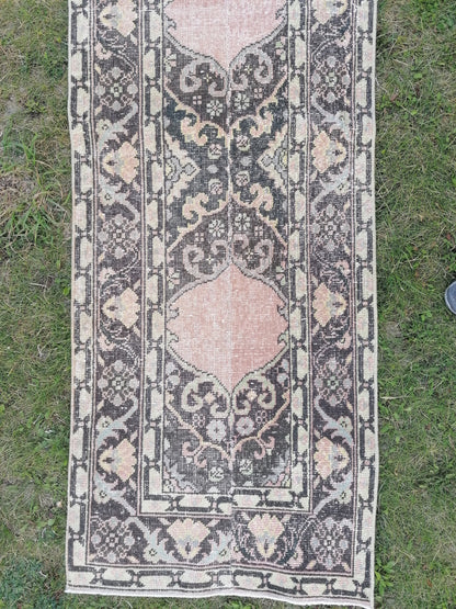 Turkish runner rug 2'3x13'3 vintage wool runner, packwork oushak runner rug, hallway hand made rug, kitchen runner rug,
