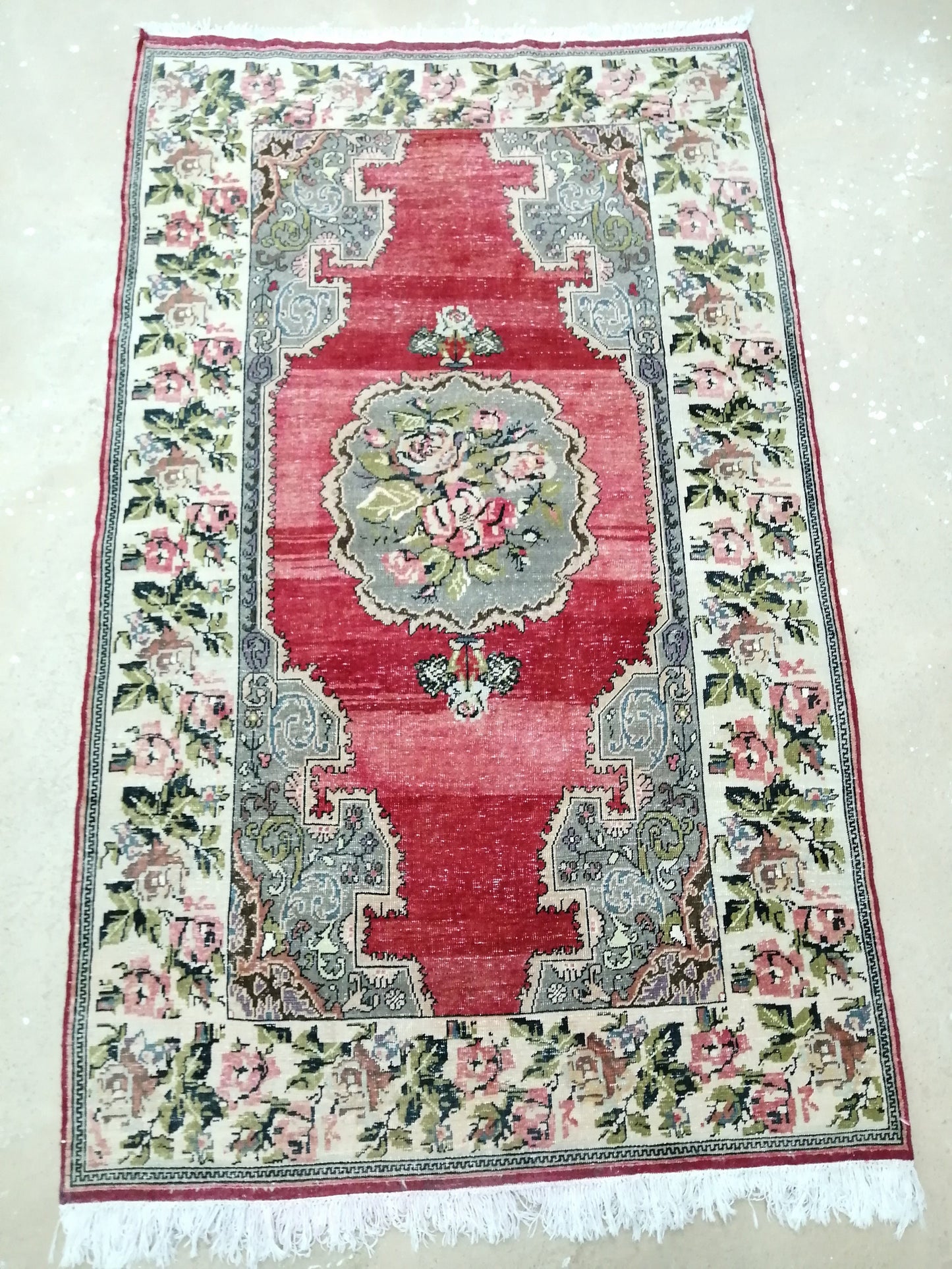 4.6 x 7.6 Floral OUSHAK RUG TURKISH Oushak Rug Vintage Oushak Runner Rug Vintage Runner Rug Wool Oushak Rug Hand Made Rugs Vintage  Rug