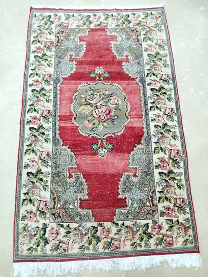 4.6 x 7.6 Floral OUSHAK RUG TURKISH Oushak Rug Vintage Oushak Runner Rug Vintage Runner Rug Wool Oushak Rug Hand Made Rugs Vintage  Rug