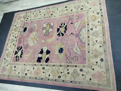 9x11.8 OUSHAK RUG, TURKISH Oushak Rug, Vintage Oushak  Rug, Rug, Wool Vintage Rug Hand Made Rugs, Made In Turkey Oushak Rug, 9x12 high Pile