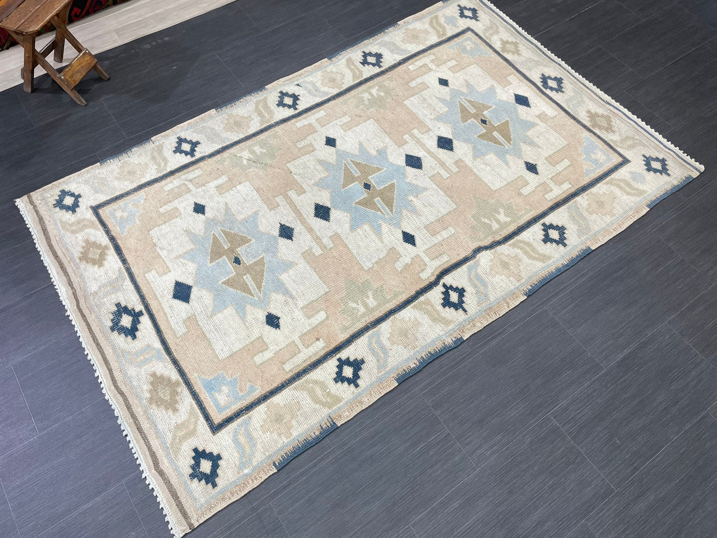 Vintage Rug TURKISH 4.3 x 6.9 Rug Handmade Rug Vintage Persian Rug Oushak Rug  Hand Knotted RugTurkish Rug Vintage Oushak Rug, Wool Rug