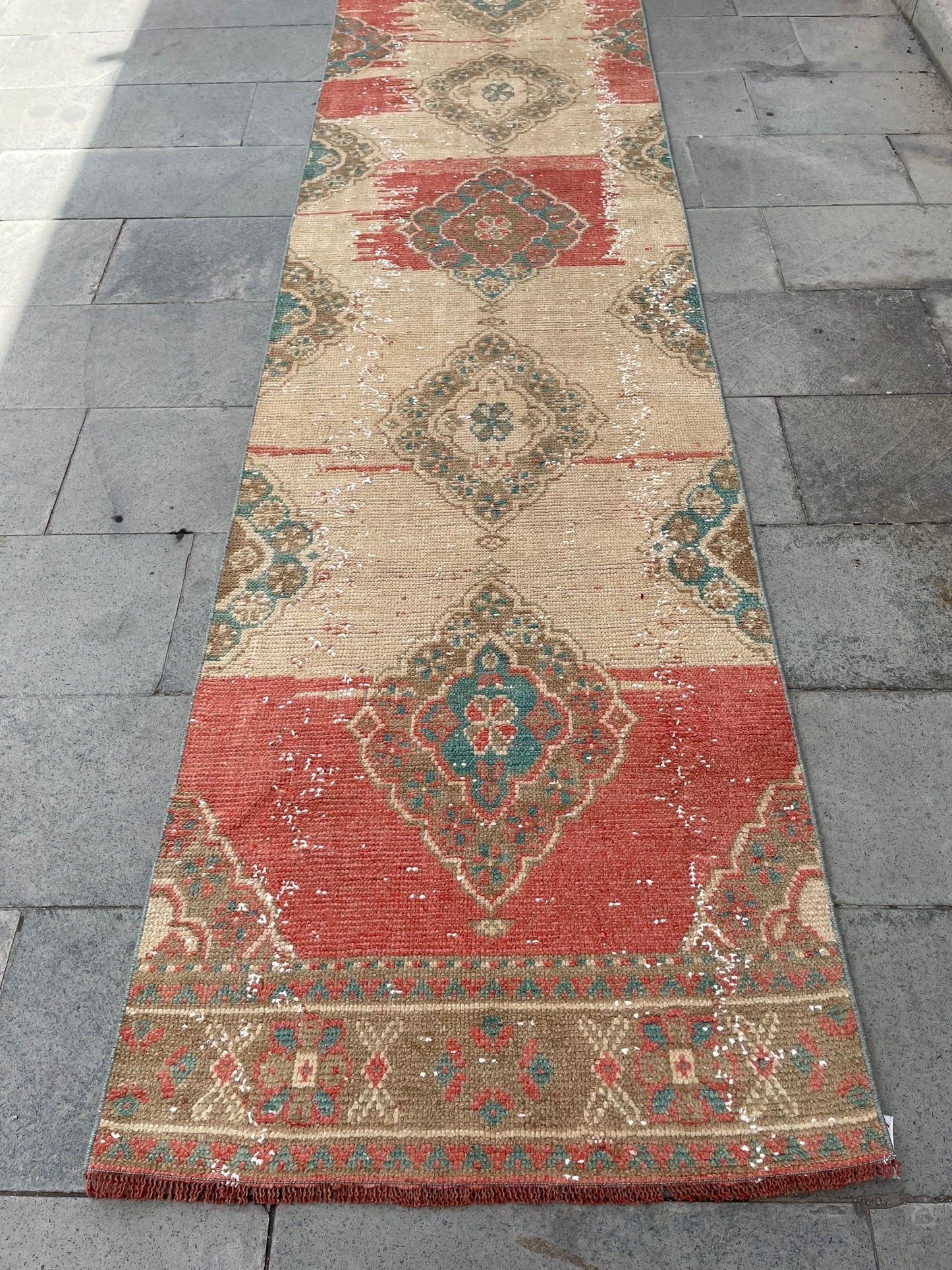 Muted Vintage Extra Long Turkish Runner Oushak  2.7 x 20.5 Stairs Runner Rug Vintage Runner XL Oriental Runner Staircase Handmade Runner