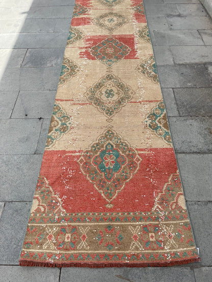 Muted Vintage Extra Long Turkish Runner Oushak  2.7 x 20.5 Stairs Runner Rug Vintage Runner XL Oriental Runner Staircase Handmade Runner