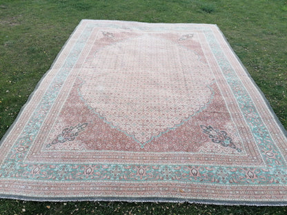 Oushak hand made wool rug 9'7x13 large living room rug, pastel oushak rug
