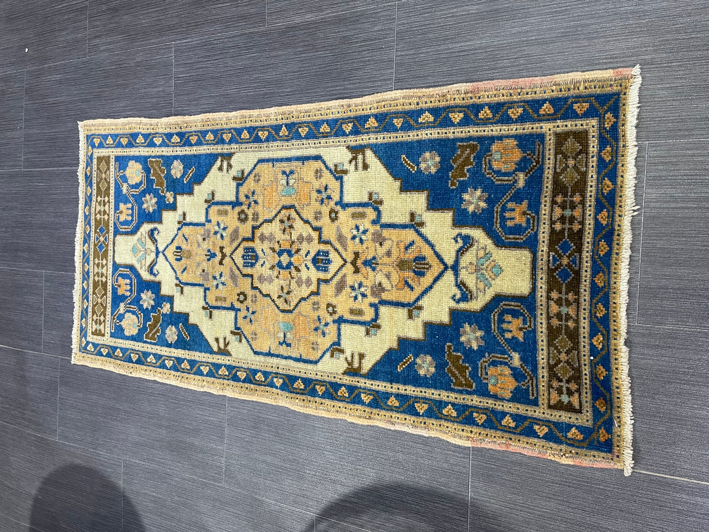 Hand Knotted Runner Rug, Vintage 1.8 x 3.7 Runner Rug,Handmade Short Runner Rug,Bathroom Runner Rug, Antique Runner Rug, Vanity Runner Rug,