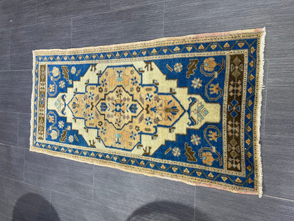 Hand Knotted Runner Rug, Vintage 1.8 x 3.7 Runner Rug,Handmade Short Runner Rug,Bathroom Runner Rug, Antique Runner Rug, Vanity Runner Rug,