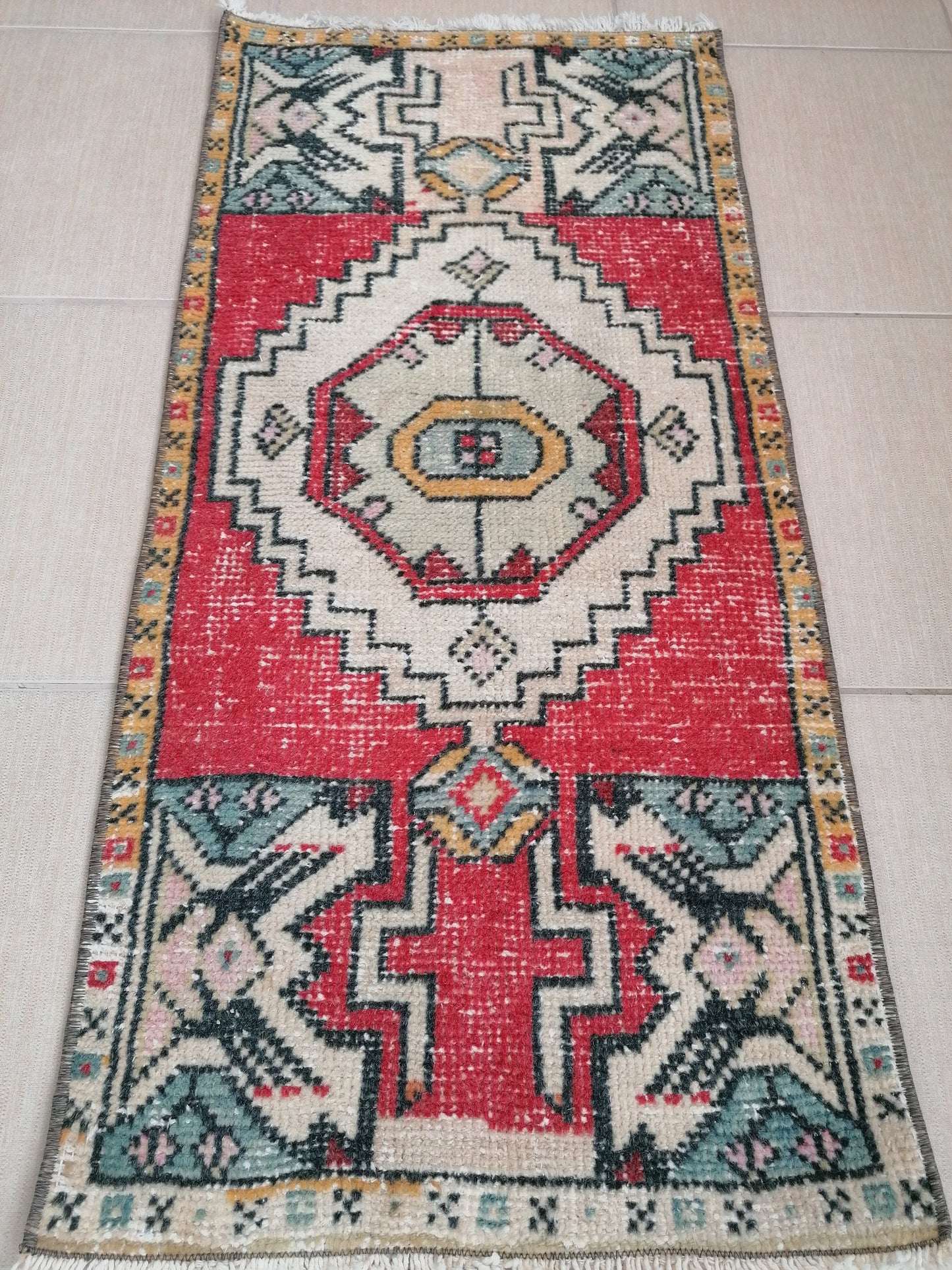 Vintage turkish rug, blue oushak vintage rug,vintage rug,kitchen rug, vintage anatolian rug 3'3x1'7 feet