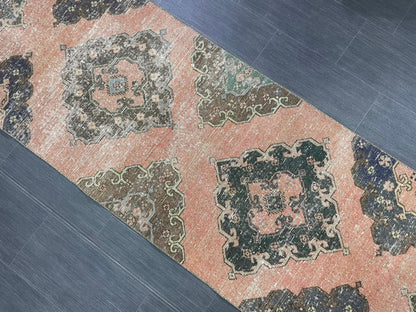 Vintage Runner Rug 2.7 x 12.3 Muted Hallway Runner Rug Kitchen Runner Rug Muted Wool Runner Rug Muted Oushak Rug Pretty Turkish Runner
