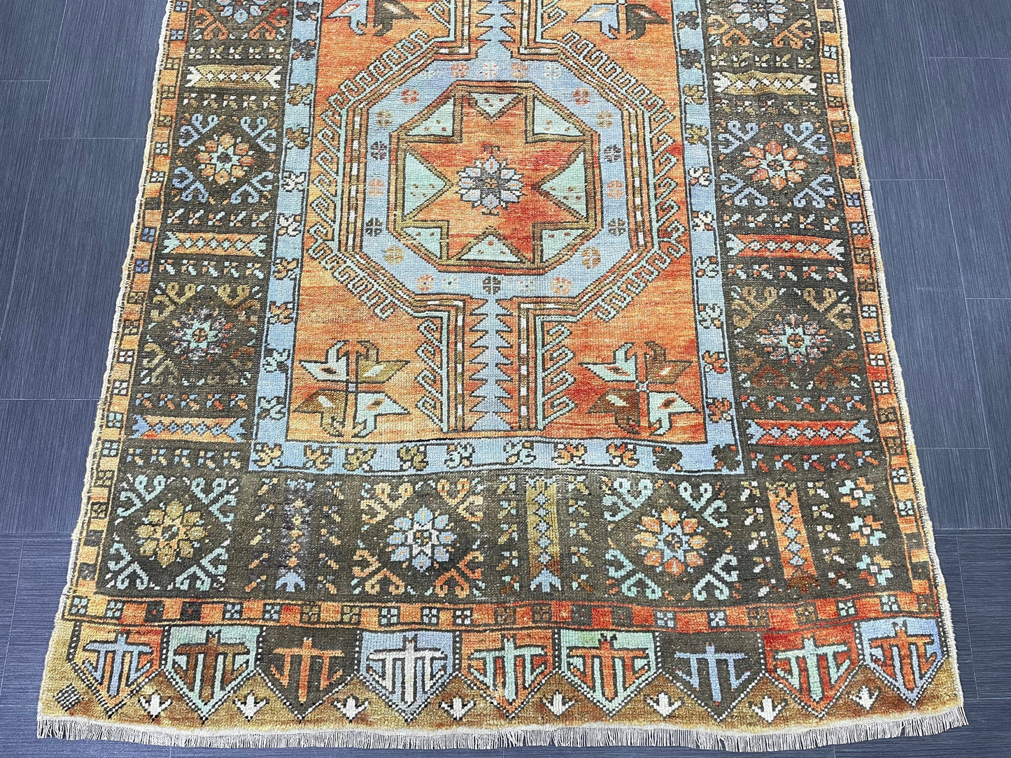 Vintage Hand Knotted Vintage 4.3 x 11.3 Runner Oushak Runner Rug Turkish Runner Rug Vintage Runner Rug Star Kitchen Runner Natural Wool