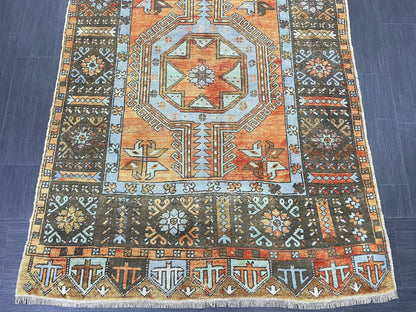 Vintage Hand Knotted Vintage 4.3 x 11.3 Runner Oushak Runner Rug Turkish Runner Rug Vintage Runner Rug Star Kitchen Runner Natural Wool