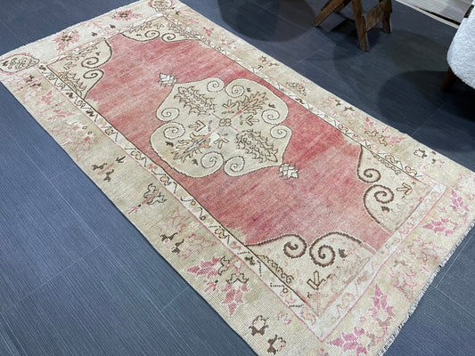 Handmade Rug, Antique Rug, Vintage 2.8 x 5 Rug, Turkish Wool Rug, Oushak Rug, Hand Knotted Rug, Persian Rug,