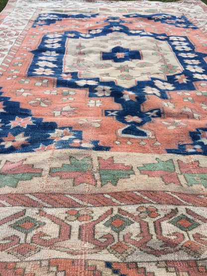 7 x 5 Large Area BOHEMIAN Rug, Vintage Oushak Rug, Special Rug, Oushak Rug, Vintage Turkish Rugs, WOOL RUGS, High Quality  Blue Rugs
