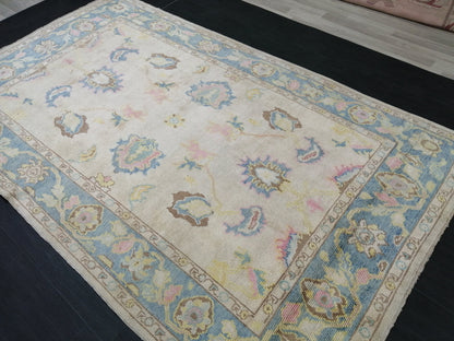 Muted OUSHAK RUG, TURKISH Oushak 6 x 10.3 rug Vintage 6x10 Rug Wool Vintage Turkish Rug Hand Made Rugs, Made In Turkey Hand craft Rug