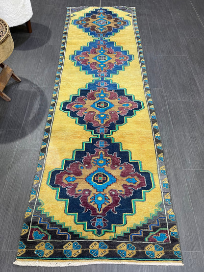 Wool Antique Runner Rug 2.2 x 7.2 Turkish Runner Rug Vintage Runner Rug Old Hallway Runner Rug Kitchen Runner Rug Yellow Wool Runner Rug
