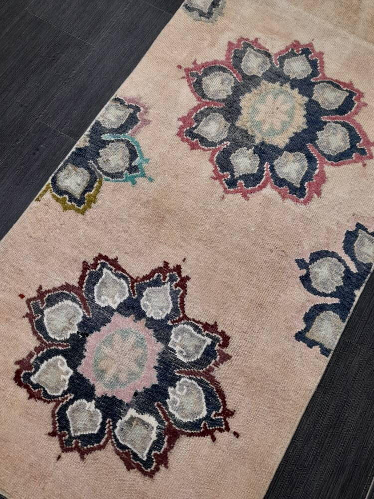 Muted Vintage Runner Rug 2.7 x 10.4 Muted Turkish Runner Rug Hand Made Runner Rug Vintage Runner Rug Hallway Runner Rug Distressed Runner