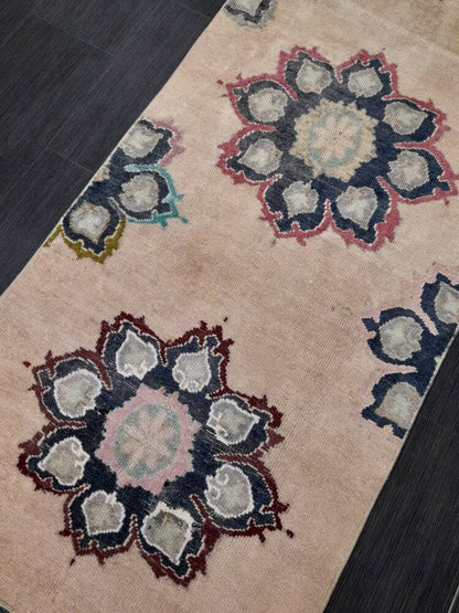 Muted Vintage Runner Rug 2.7 x 10.4 Muted Turkish Runner Rug Hand Made Runner Rug Vintage Runner Rug Hallway Runner Rug Distressed Runner