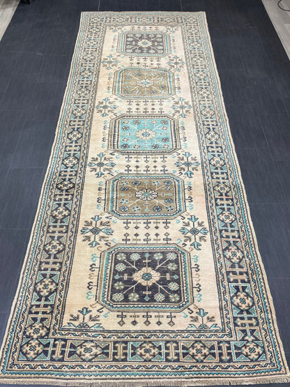 Vintage Runner Rug 4.5 x 11.8 Muted TURKISH Muted Runner Rug Vintage Oushak Runner Rug Long Runner Rug Wool Oriental Runner Handmade Runner