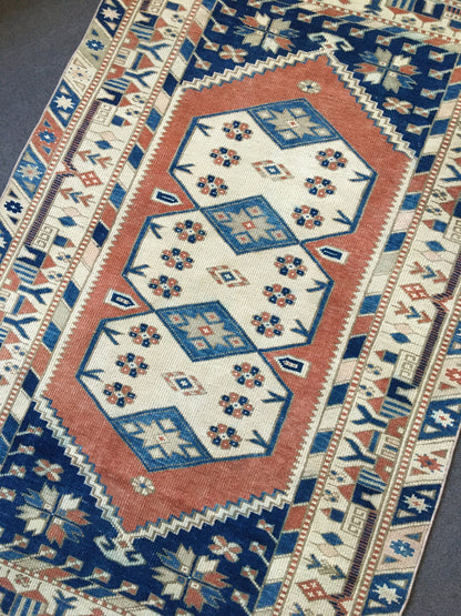 4x6 feet trurkish blue muted bedroom rug, vintage oushak living room flor large rug, kitchen area wide bohemian rug, etnique large bathroom
