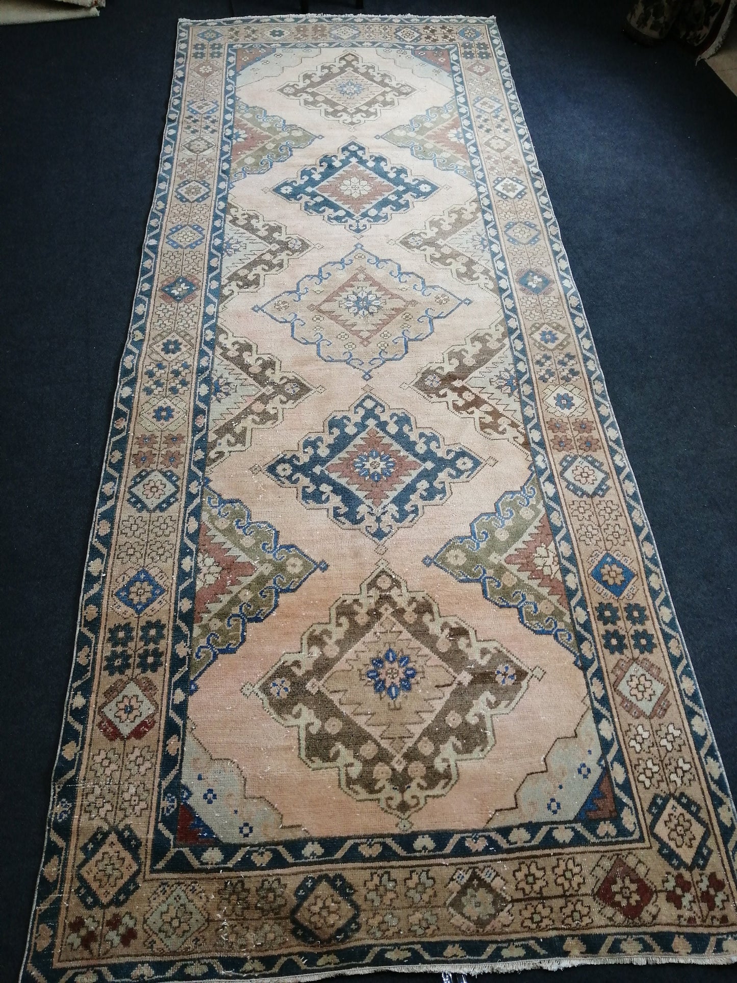 12.7 4.10 ft Oushak Runner Rug Turkish Runner Rug Vintage Runner Rug Hallway Runner Rug Kitchen Runner Rug Wool Runner Rug Wool Cream Rug