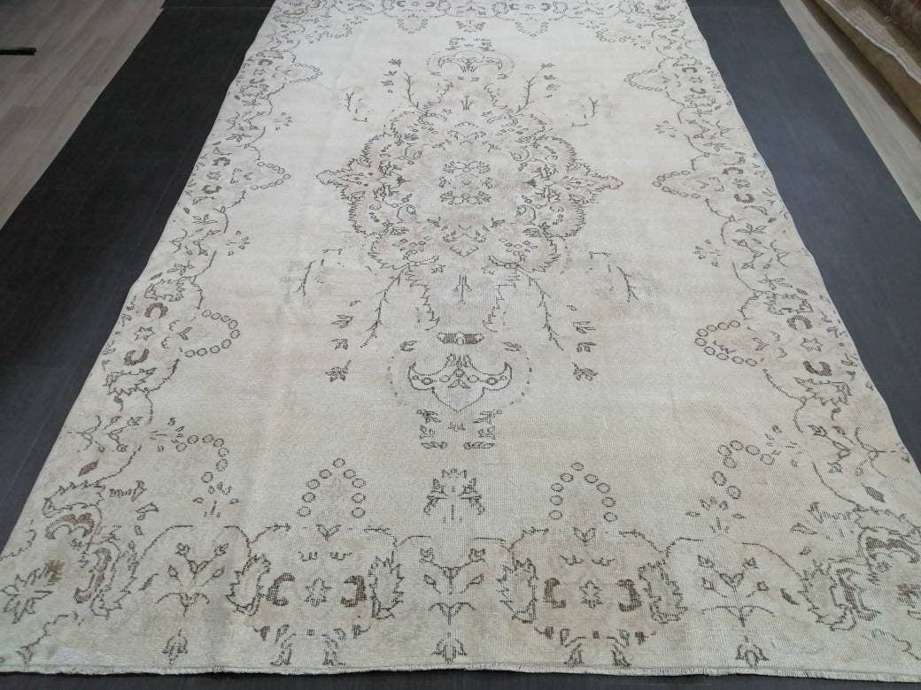 Muted Persian RUG Neutral Vintage Oushak Rug Large Vintage Rug Wool Oushak Rug Hand Made Rugs Vintage Turkish Rug Neutral Rug