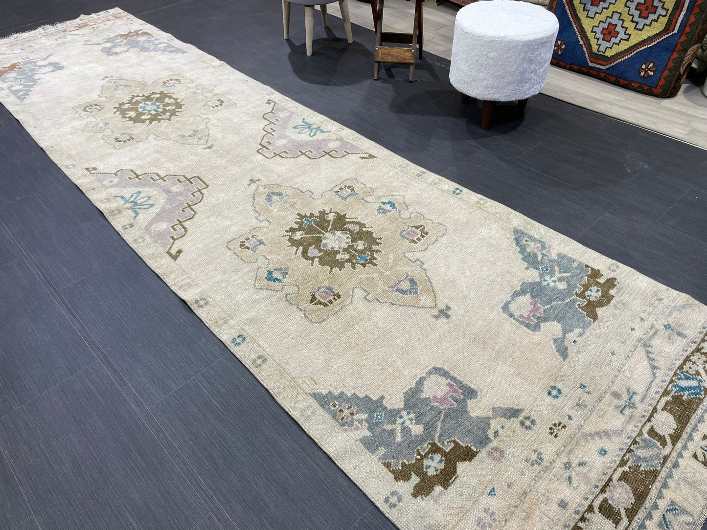 Muted Vintage Oushak Runner 3 x 11.4 Rug Turkish Runner Rug Vintage Runner Rug Hallway Runner Rug Kitchen Runner Rug Wool Runner Rug