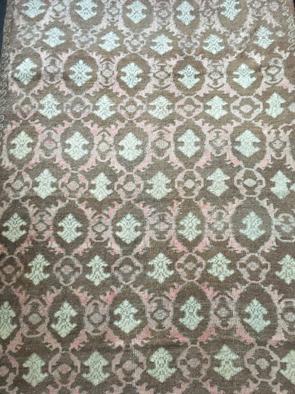 4x7 feet natural brown turkish bedroom rug, vintage pink living room floor rug, oushak handmade wide bathroom rug, laundry area medium rugs