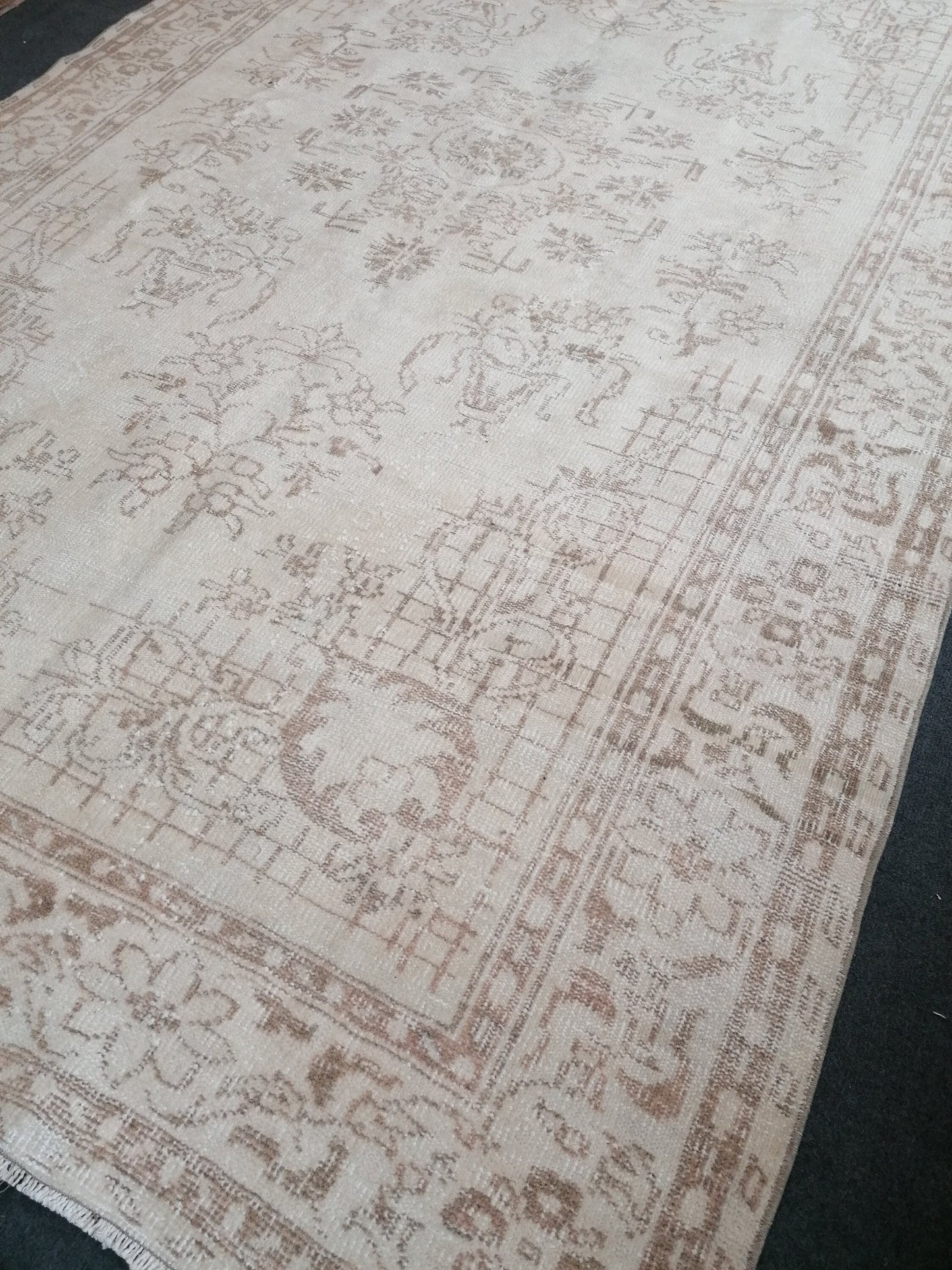 Natural oushak rug 6x10'2 large muted turkish rug, pastel vintage rug, hand made wool oushak rug, living room rug, bohemian rug