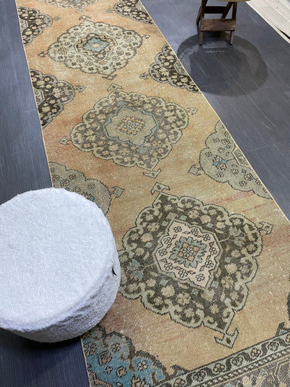 Muted RUNNER Rug, Handmade 2.10 x 13 RUNNER Rug,  Oushak Runner Rug, Vintage Turkish Rug, Oriental Runner Rug, Turkish Runner Persian Runner