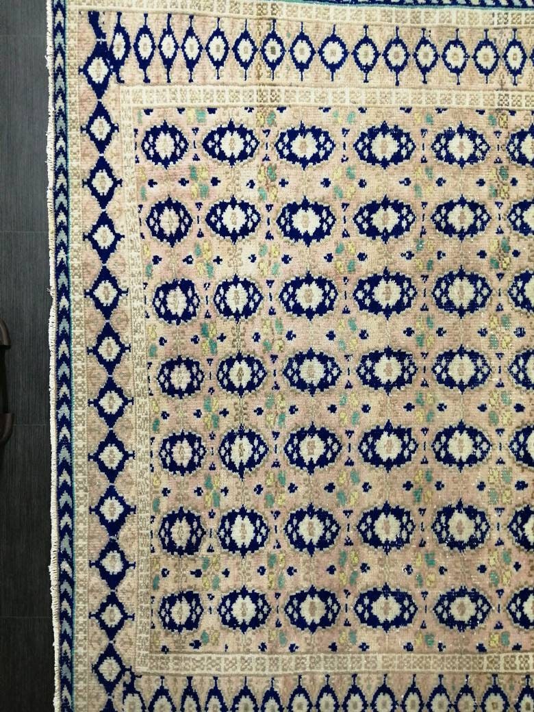 Vintage Turkish Rug, Vintage Navy 6.8 x 10 Rug, Oriental Rugs, Wool Rug, High Pile Vintage Rug, Hand Made Rug Persian Rug 7x10 rug