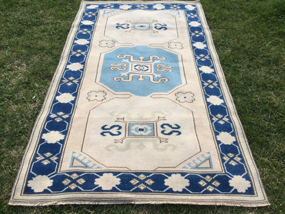 Vintage Turkish RUG Hand Knotted Oushak Rug Handmade Rug Bohemian Rug, Aqua Blue Rug Vintage Oushak Rug Vintage Rug 6.6 x 4 Wool Rugs