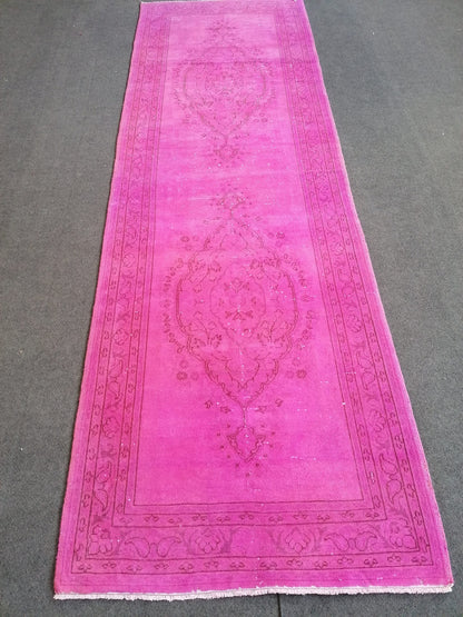 2.10 x 8.10 Handmade pink turkish runner rug, oushak vintage runner rug, vintage anatolian rug