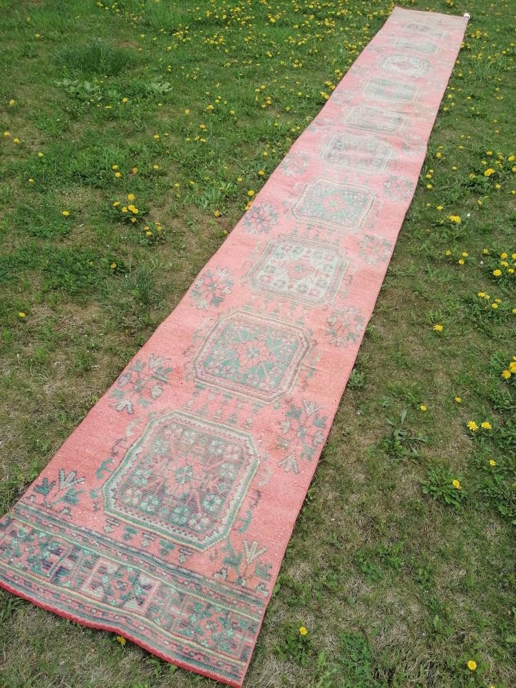 Oushak wool runner 2'7x20'6 long vintage runner, hallway handmade runner