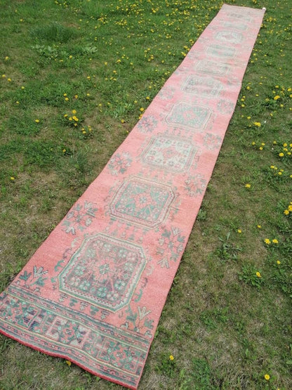 Oushak wool runner 2'7x20'6 long vintage runner, hallway handmade runner