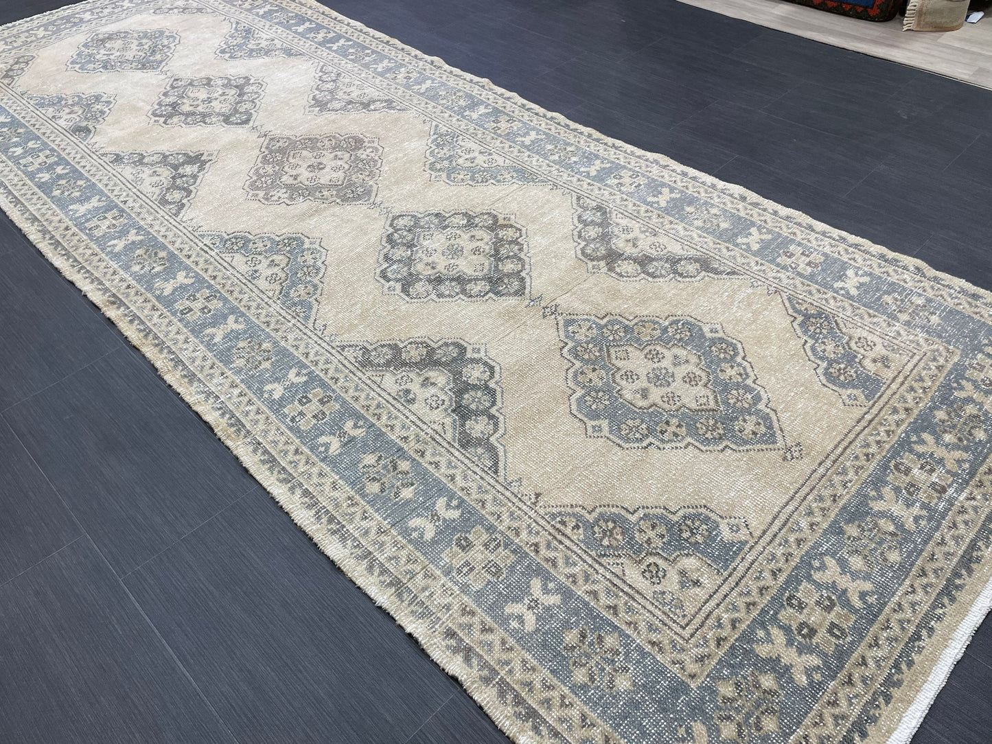 Vintage Hand Knotted Rug Vintage 4.2 x 11  Runner Muted Runner Rug Turkish Runner Rug Vintage Runner Rug Star Kitchen Runner Most See Rug