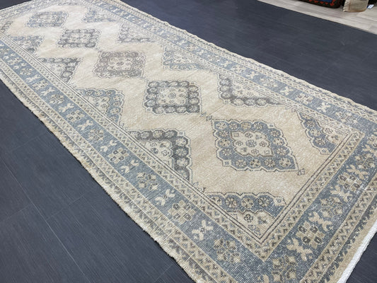 Vintage Hand Knotted Rug Vintage 4.2 x 11  Runner Muted Runner Rug Turkish Runner Rug Vintage Runner Rug Star Kitchen Runner Most See Rug