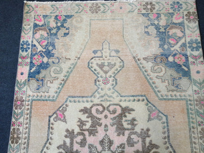 7.2 x 4.2 Turkish Rug, Oushak Rug, Hand Knotted Wool Vintage Rug, Oriental Rugs, Runner Rug, Fun Vintage Rug, Hand Made Rug 4x7 Blue Rug