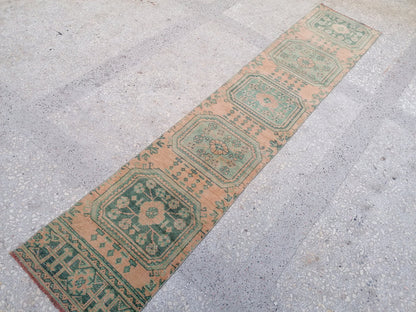 2x9'8 oushak turkish runner rug,turkish wool vintage handmade runner, kitchen runner rug