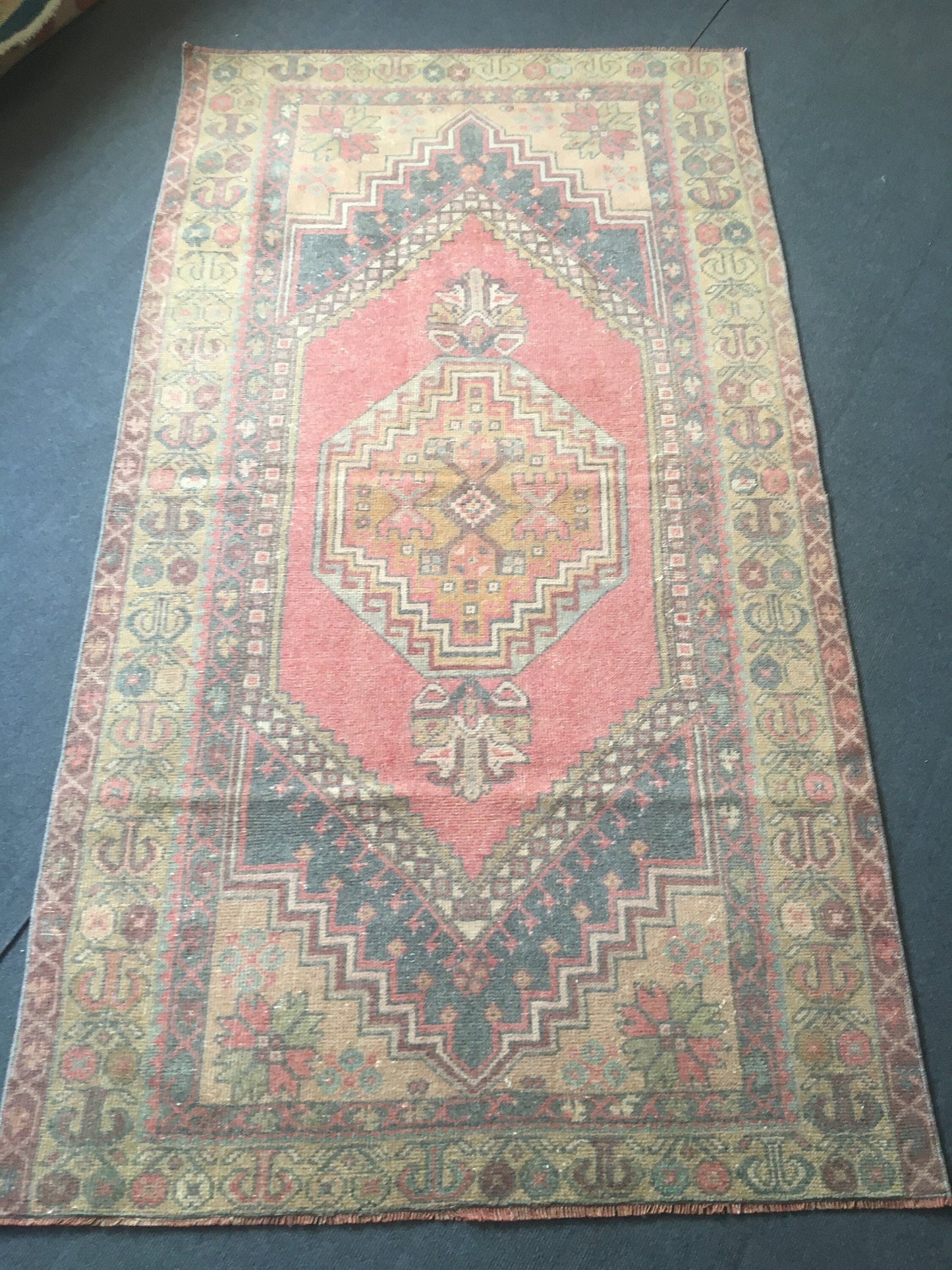 4x7 feet vintage bedroom rug, handmade turkish large kitchen carpet, oushak living room etnique rug, pink lounge wide rug, gray wool kid rug